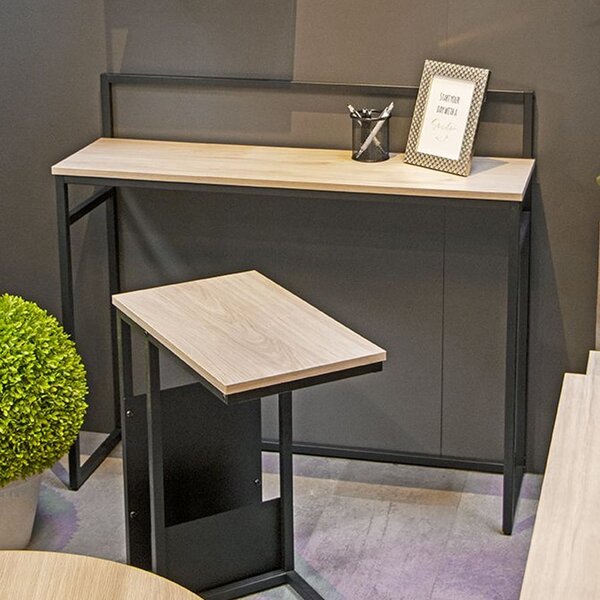 Bartow Wooden Console Table With Black Metal Frame In Oak