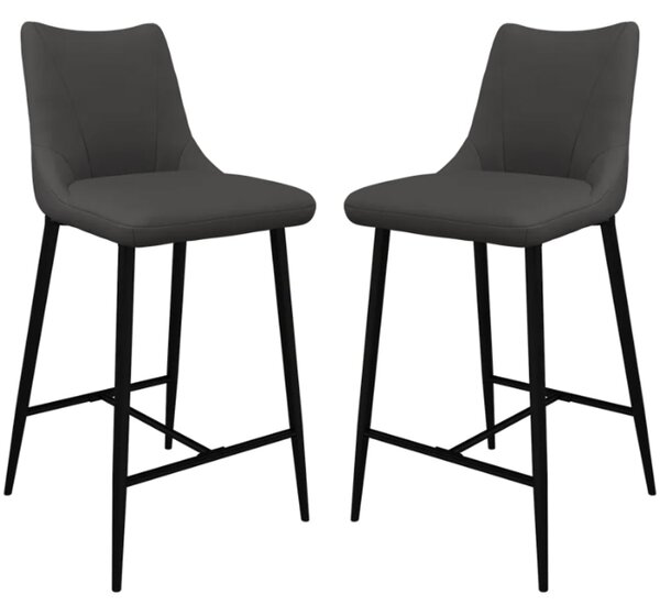 Zaria Dark Grey Faux Leather Bar Chairs In Pair