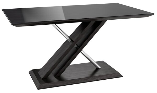 Xenia Black Glass Dining Table In Grey Walnut