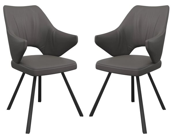 Zebulon Grey Leather Dining Chairs In Pair