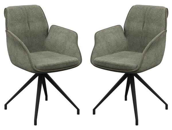 Simsbury Green Fabric Dining Armchairs In Pair