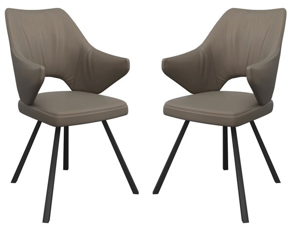 Zebulon Taupe Leather Dining Chairs In Pair