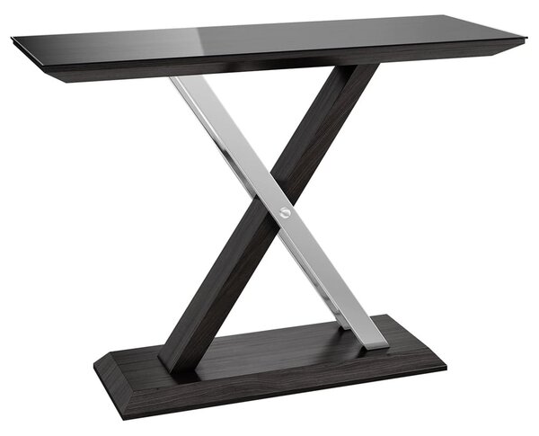Xenia Black Glass Console Table In Grey Walnut