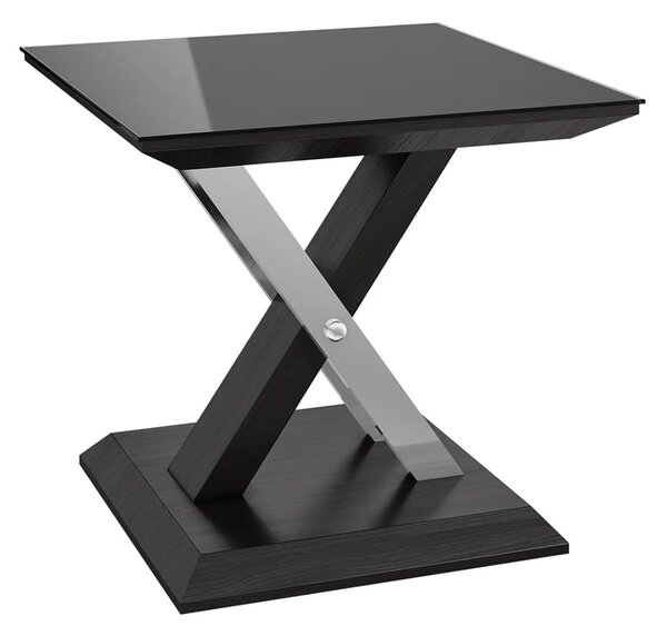 Xenia Black Glass Side Table In Grey Walnut