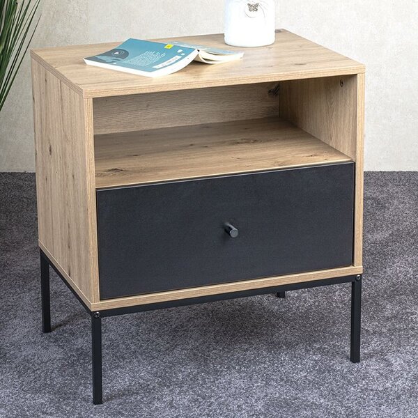 Pittsburg Wooden End Table With 1 Drawer In Oak And Black