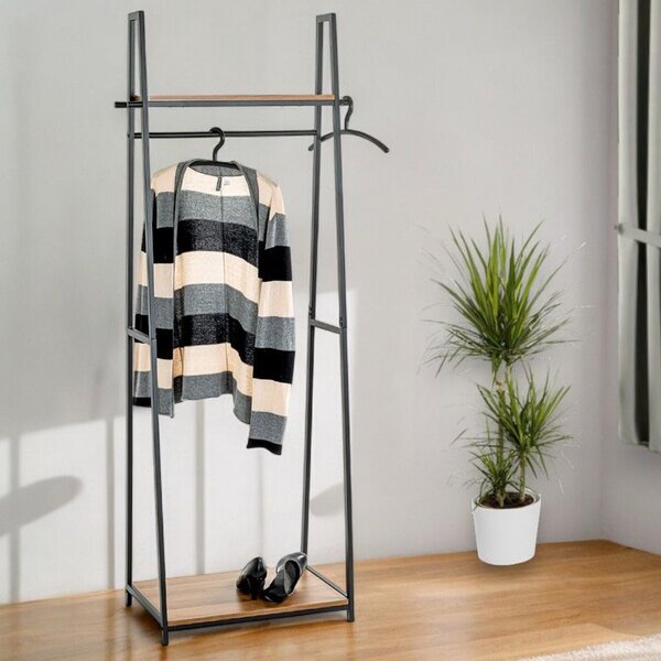 Pulaski Large Wooden Coat Stand With Metal Frame In Dark Oak