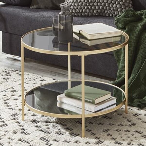 Parowan Large Mirrored Round End Table With Gold Steel Frame