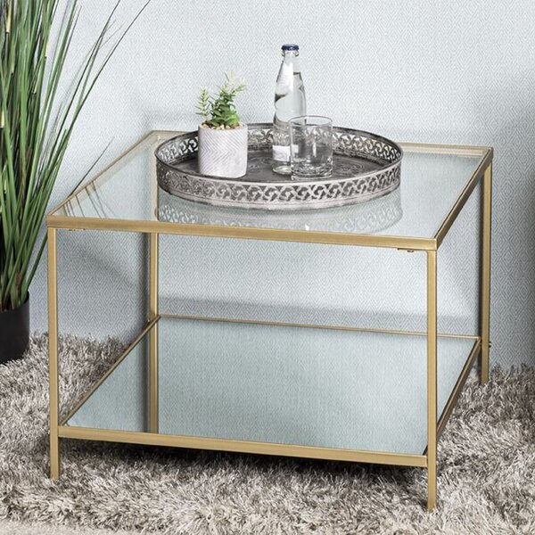 Parowan Large Mirrored Square End Table With Gold Steel Frame