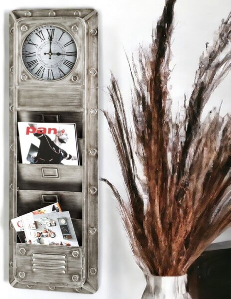 Learo Metal Wall Clock With Magazine Rack In Anthracite