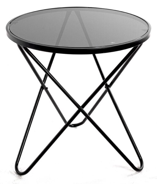 Tama Black Glass End Table With Steel Frame