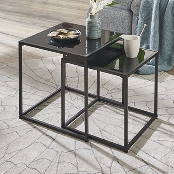 Yukon Black Glass Nest Of 2 Table With Steel Frame