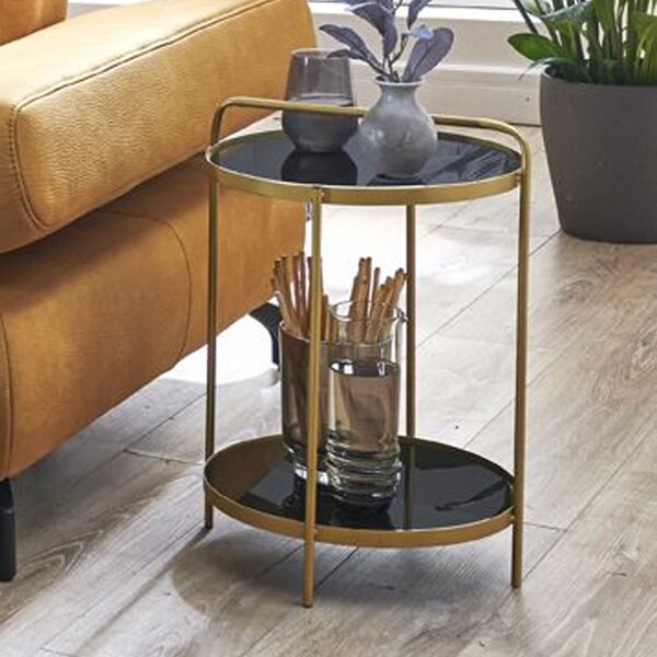 Bellvue Black Glass End Table With Gold Steel Frame