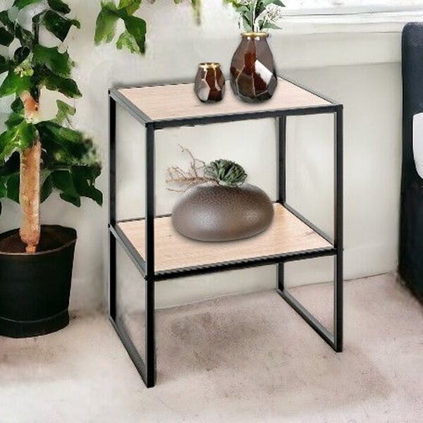 Teaneck Wooden End Table With Metal Frame In Light Oak