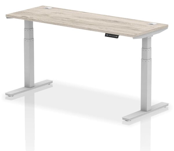 Troy 160cm Wooden Adjustable Laptop Desk Silver Legs In Grey Oak
