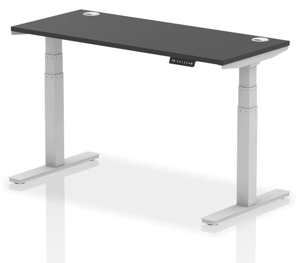 Troy 140cm Wooden Adjustable Laptop Desk With Silver Legs In Black