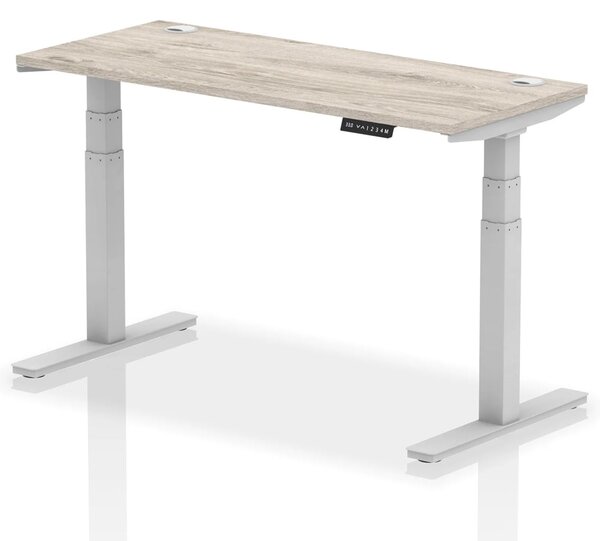 Troy 140cm Wooden Adjustable Laptop Desk Silver Legs In Grey Oak