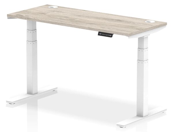 Troy 140cm Wooden Adjustable Laptop Desk White Legs In Grey Oak