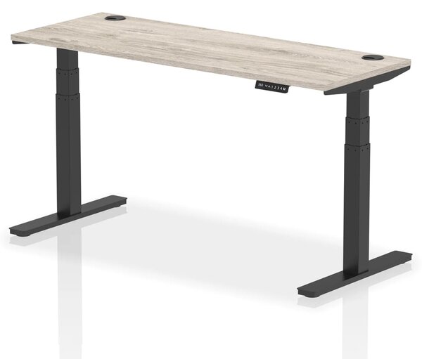 Troy 160cm Wooden Adjustable Laptop Desk With Black Legs In Grey Oak
