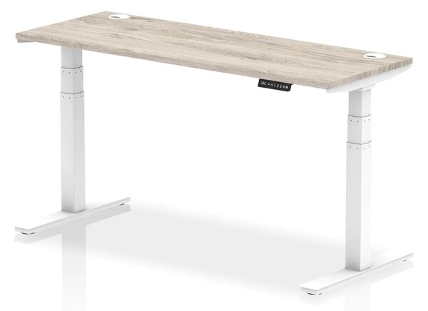 Troy 160cm Wooden Adjustable Laptop Desk White Legs In Grey Oak