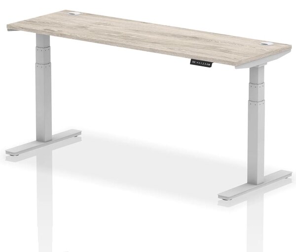 Troy 180cm Wooden Adjustable Laptop Desk Silver Legs In Grey Oak