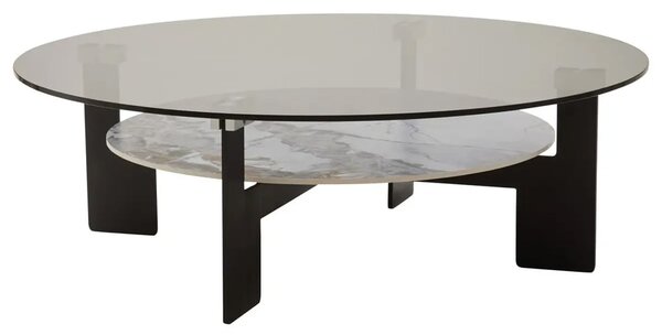Ithaca Grey Glass Top Coffee Table With White Ceramic Undershelf