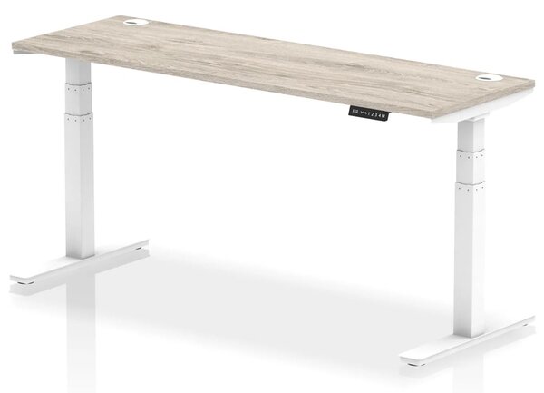 Troy 180cm Wooden Adjustable Laptop Desk With White Legs In Grey Oak
