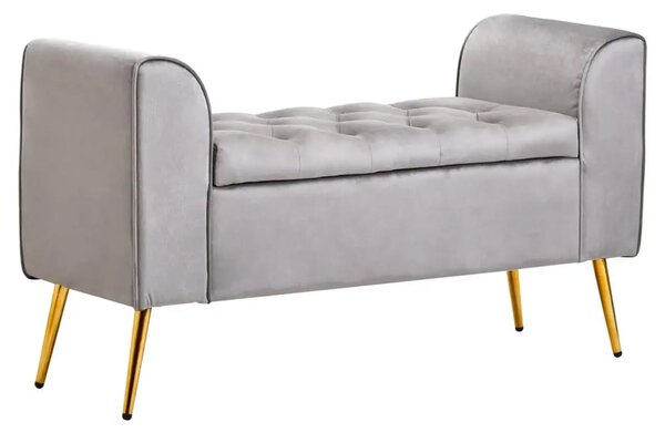Langston Velvet Storage Ottoman In Grey