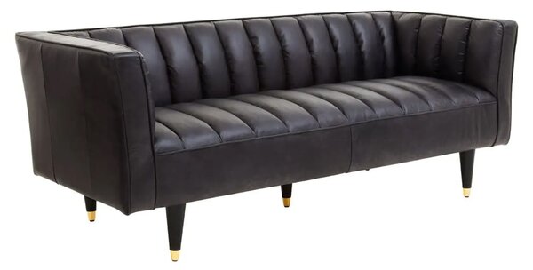 Kalispell Leather 3 Seater Sofa In Black