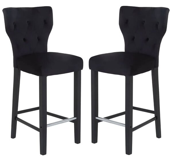 Deadwood Black Velvet Bar Stools In Pair