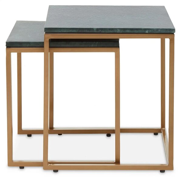 Valrico Green Marble Top Square Nest Of 2 Tables With Gold Frame
