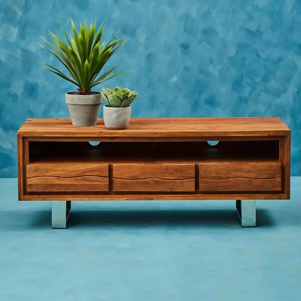 Spooner Wooden TV Stand With 3 Drawers In Brown
