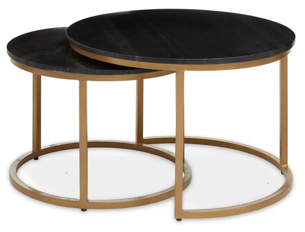 Valrico Black Marble Top Round Nest Of 2 Tables With Gold Frame