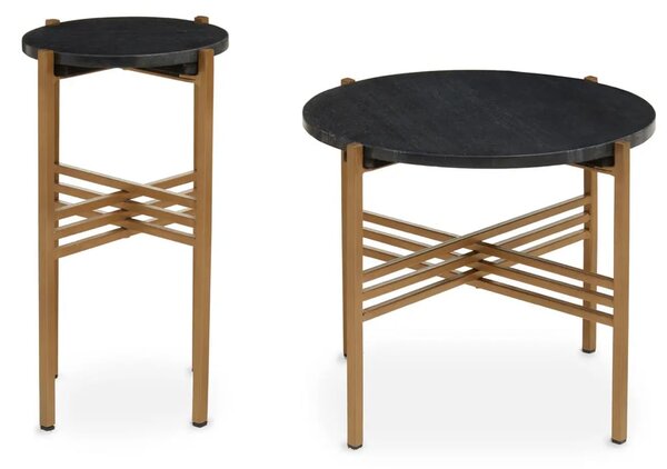 Valrico Black Marble Top Nesting Side Tables With Gold Frame
