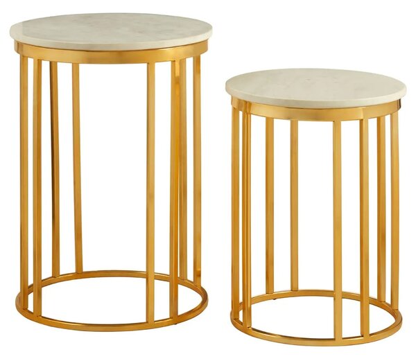 Telluride White Marble Top Nesting Side Tables With Gold Base