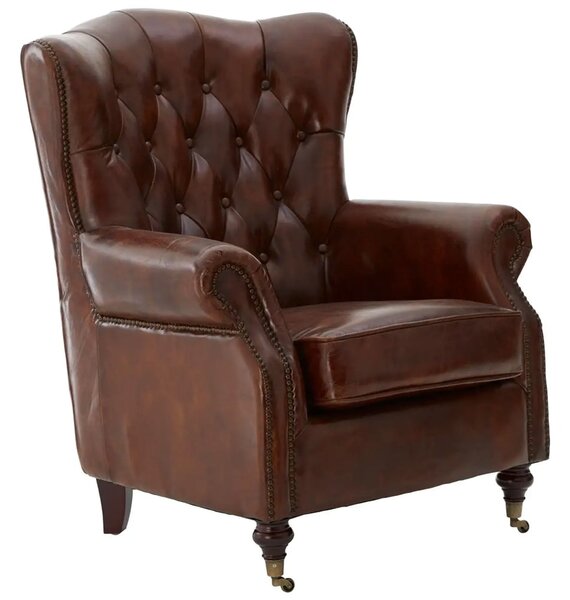 Viroqua Genuine Leather Scroll Armchair In Brown