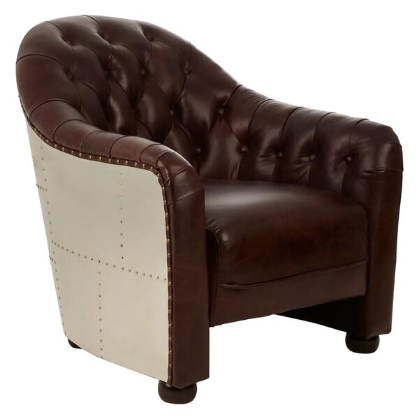 Viroqua Genuine Leather Classic Bedroom Chair In Brown