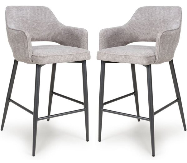Tipton Pewter Fabric Bar Chairs In Pair