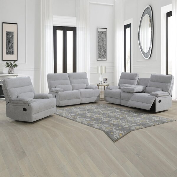 Encino Fabric Recliner Sofa Suite In Grey