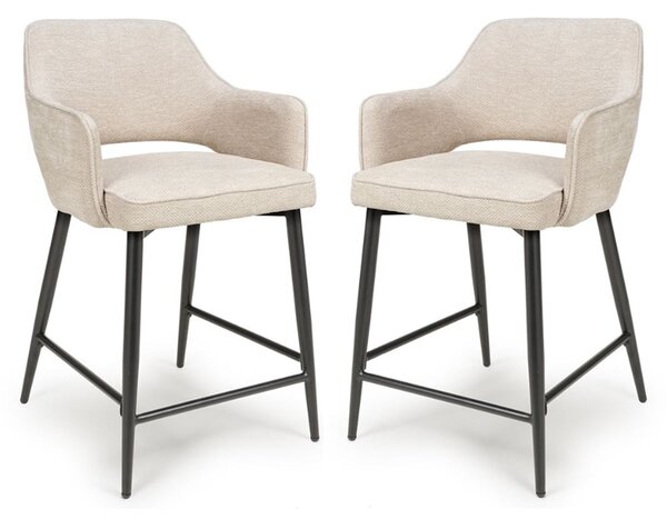 Tipton Natural Fabric Counter Dining Chairs In Pair