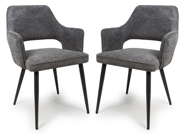 Tipton Dark Grey Fabric Dining Chairs In Pair