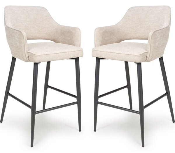 Tipton Natural Fabric Bar Chairs In Pair