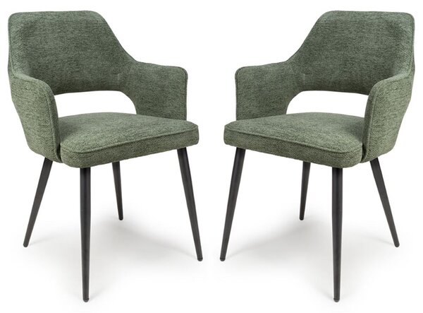 Tipton Green Fabric Dining Chairs In Pair