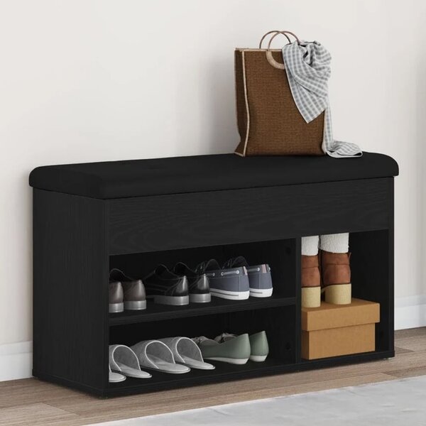 Arrington Wooden Shoe Seating Bench With Fabric Seat In Black Oak