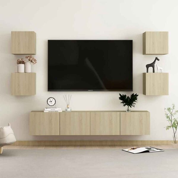 Beaverton 160cm Wooden 6 Piece Entertainment Unit In Sonoma Oak