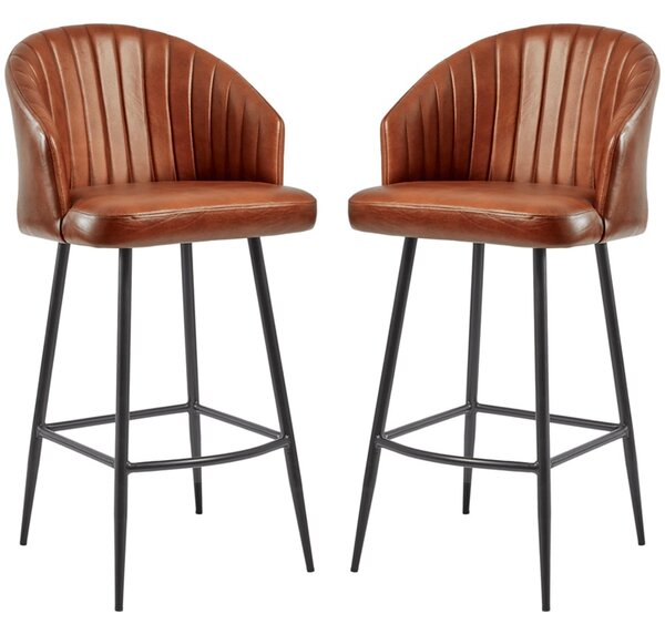 Bakewell Bruciato Tan Genuine Leather Bar Stools In Pair