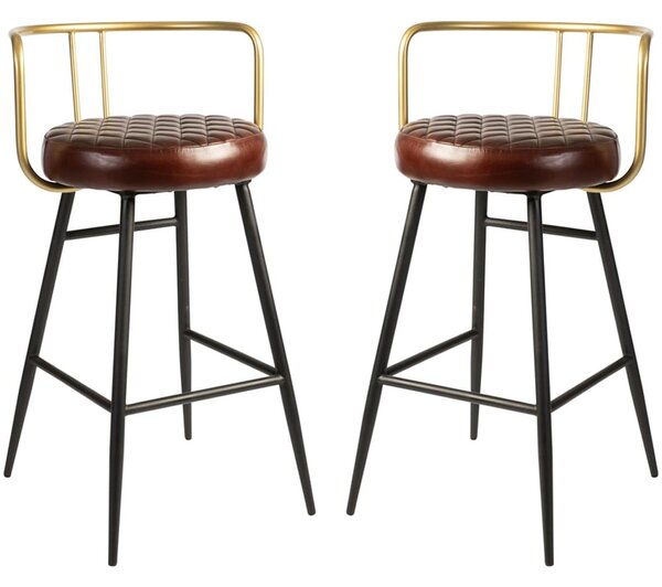 Avondale Red Leather Bar Stools With Metal Legs In Pair