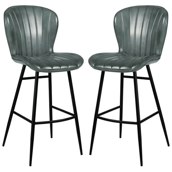 Laramie Steel Grey Genuine Leather Bar Stools In Pair