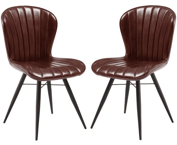 Laramie Claret Red Genuine Leather Side Dining Chairs In Pair
