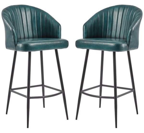 Bakewell Vintage Blue Genuine Leather Bar Stools In Pair