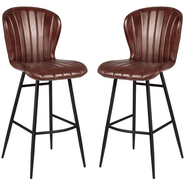 Laramie Claret Red Genuine Leather Bar Stools In Pair